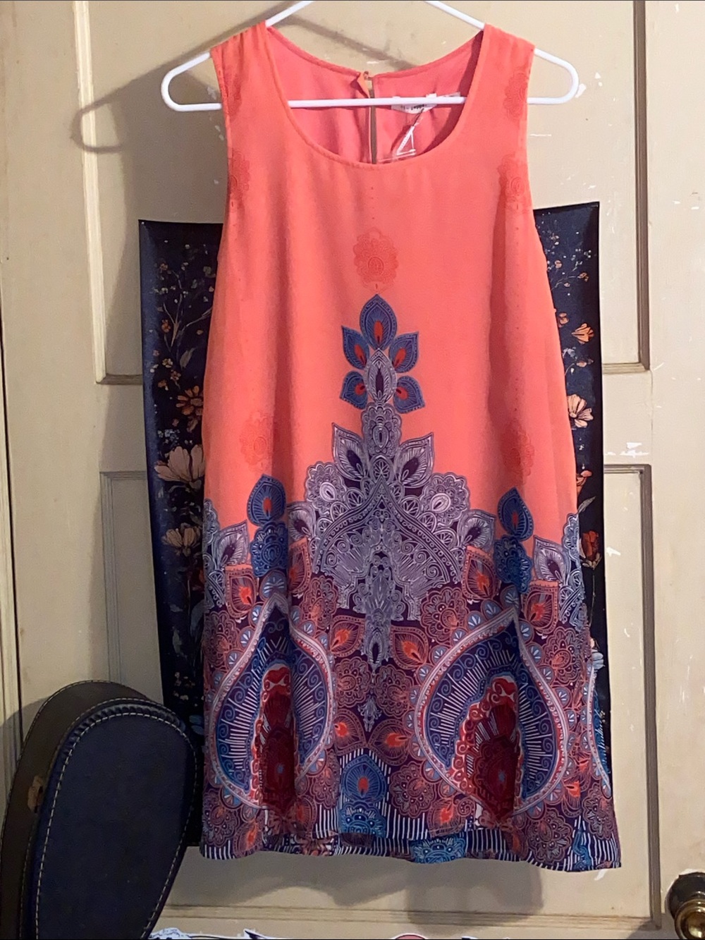 CORAL BOHO MINI DRESS NWT Blue Design Sleeveless BLU PEPPER